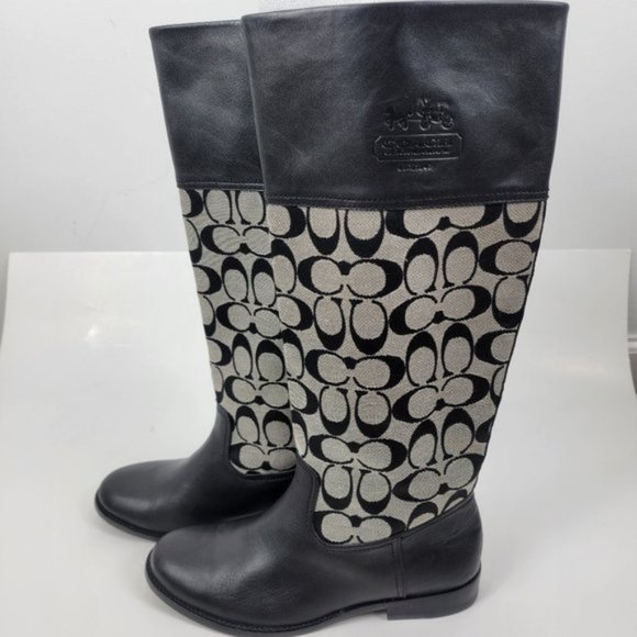 Coach Chrissi Khaki Signature Leather Tall Boots - Picture 1 of 3